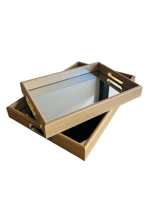 Plateaux en bambou - AYA HOME - Ensemble 2 plateaux - Détails dorés - Rectangulaires - Pratiques