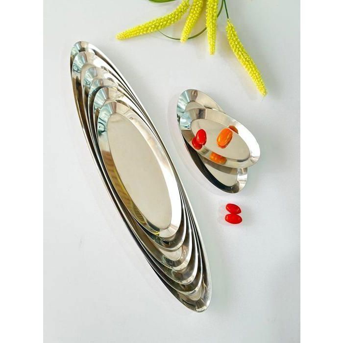 Plat en INOX noxydable - AYA HOME - Ovale 48/14cm - Argenté - Durable - Élégant