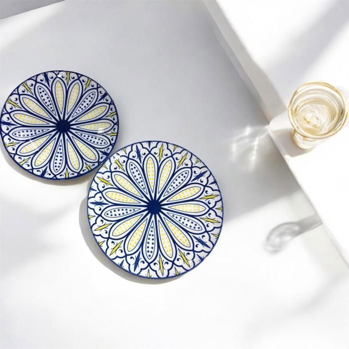 Plats Rond en céramique - AYA HOME - Lot de 2 - 22 cm et 19 cm - Durable - Compatible lave-vaisselle