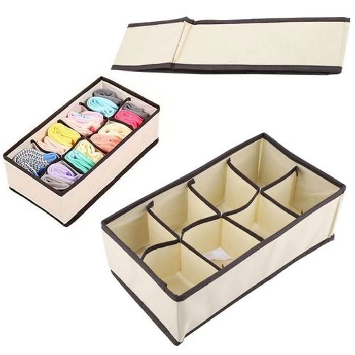 Rangement de sous-vêtements - AYA HOME - 8 trous - Couleur beige - Tissu non tissé - Pliable