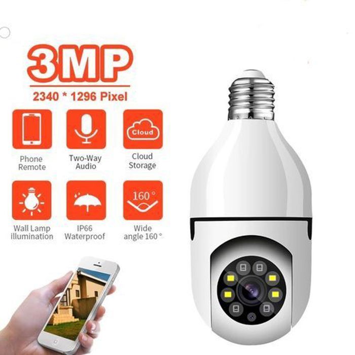 3MP PTZ Wifi IP Mini Camera E27 Bulb Security Surveillance Smart Home Monitoring CCTV LED IR Light