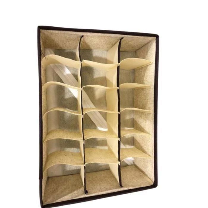 Organisateur de tiroir - AYA HOME - 18 compartiments - Bois massif - Tissu - Beige