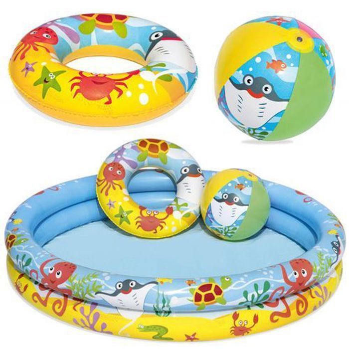 Bestway Piscine de 1.22m x H 20cm Plus ballon et cercle de jeux  Pour Enfants