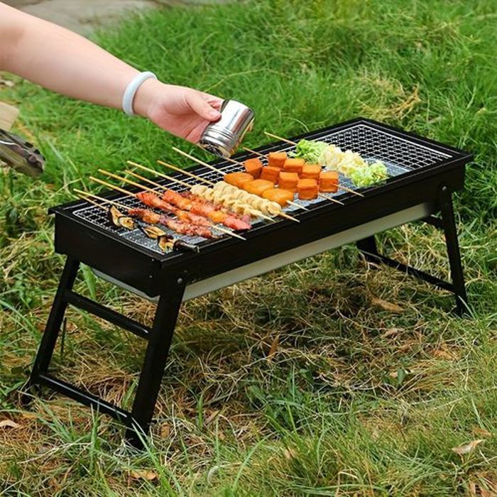 Barbecue au Charbon de Bois En plein air de Camping en Acier Inoxydable Pliable 60X33X23 Cm