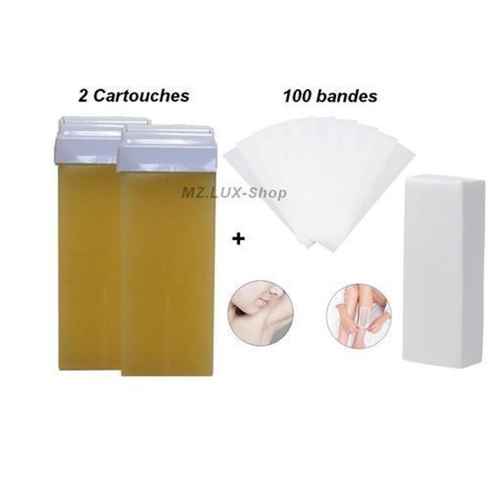 Pack 2 cartouches cire et paquet de 100 papier dépilatoire