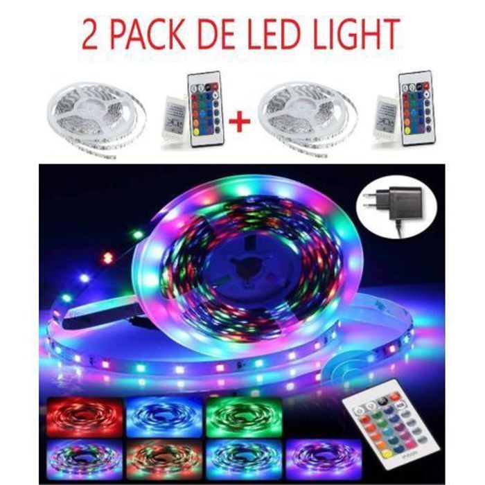 Lot De 2 Bande Lumineuse 5M Avec Télécommande Alimentation 12V 3A RGB flexible