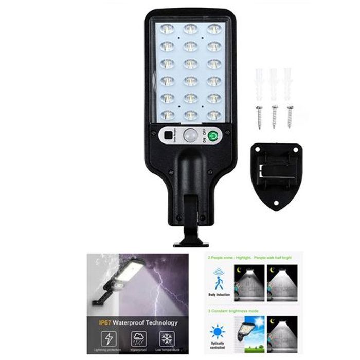 Lampadaire solaire Pour l'extérieur Avec 18 LED Équipé de capteur de mouvement.