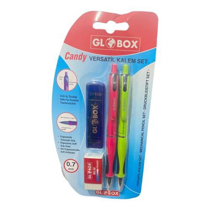 GLOBOX Stylo Porte-Mines (Pack 2) 0.7mm Avec GOMME Et Recharge