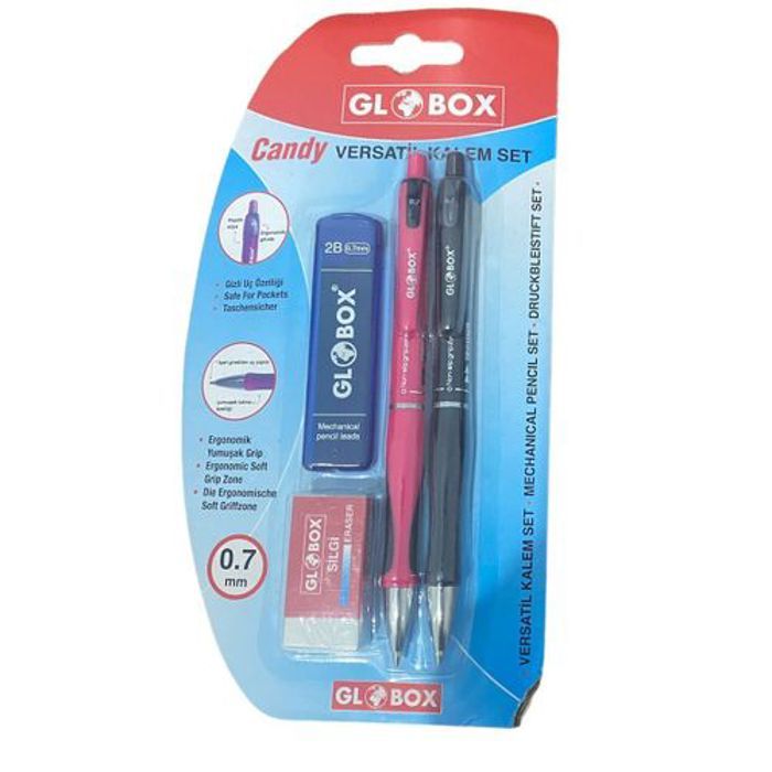 GLOBOX BLISTER 2 PORTE-MINES Stylo 0.7mm+Recharge+GOMME