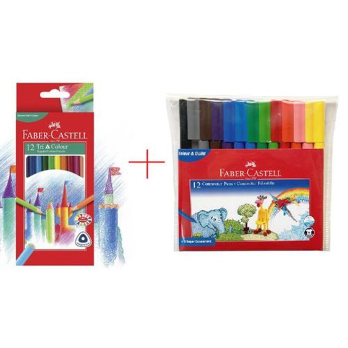 Faber Castel Pack De 12 Feutres Stylos de Coloration + Crayon Couleur Tri Colleur Pack 12
