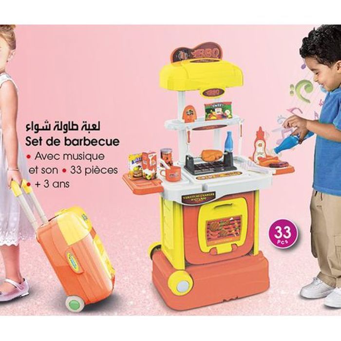 Set de barbecue 33 pièces valises à barre d'attelage pour barbecue 2 en 1