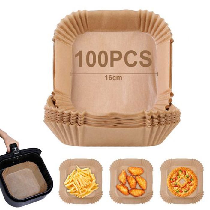 Lot de 100 Pieces Papier Cuisson Pour Air Fryer Prédécoupé en Forme Carrée