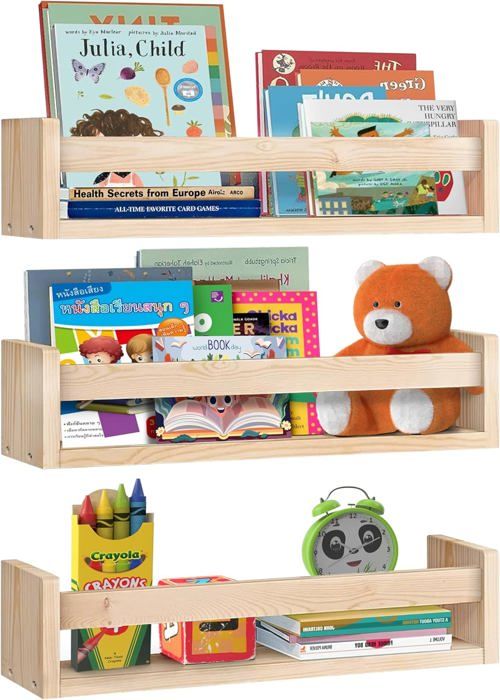 Etagères murales - BOIS ROUGE - Lot de 3 - Bois massif - Jaune - Sécurisées et élégantes