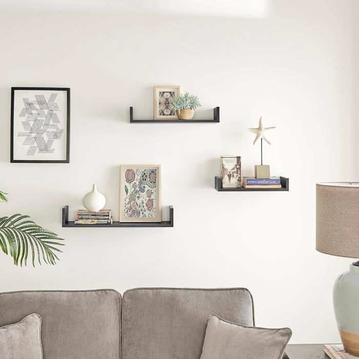 Étagères murales flottantes - MDF - Noir - Sécurisées - Faciles à installer - Élégantes