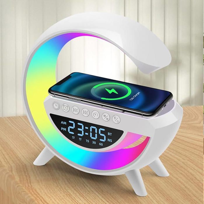 Lampe horloge 5-en-1 intelligente et avancée + alarme + lumière + haut-parleur + chargeur sans fil