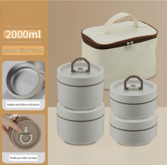 4pcs Boîte à lunch isolée en acier inoxydable, portable pour étudiant, ronde scellée à plusieurs compartim BOITE A REPAS