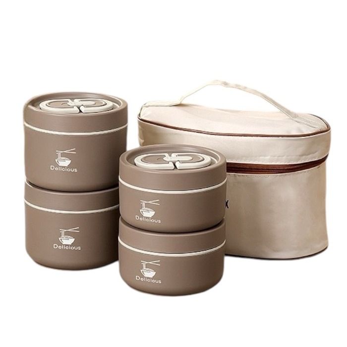 4pcs Boîte à lunch isolée en acier inoxydable, portable pour étudiant, ronde scellée à plusieurs compartim BOITE A REPAS