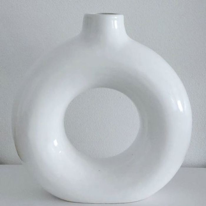 Vase décoratif - GENERIC - Circulaire - Céramique blanche - Design moderne - Fait main