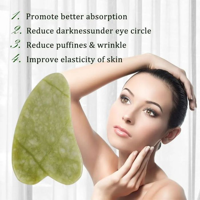 Pierre naturel, gua sha verte pour relaxation musculaire, outil massage visage, planche grattoir