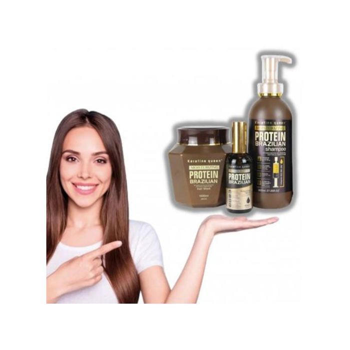Keratine queen soin cheveux au protein shampoing + masque + huile, sans sulfate ni parabène