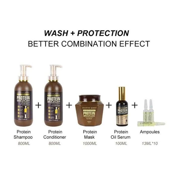 Keratine queen protein brazilian moistrizing professional - shampooing, conditioner, huile, ampoules, masque