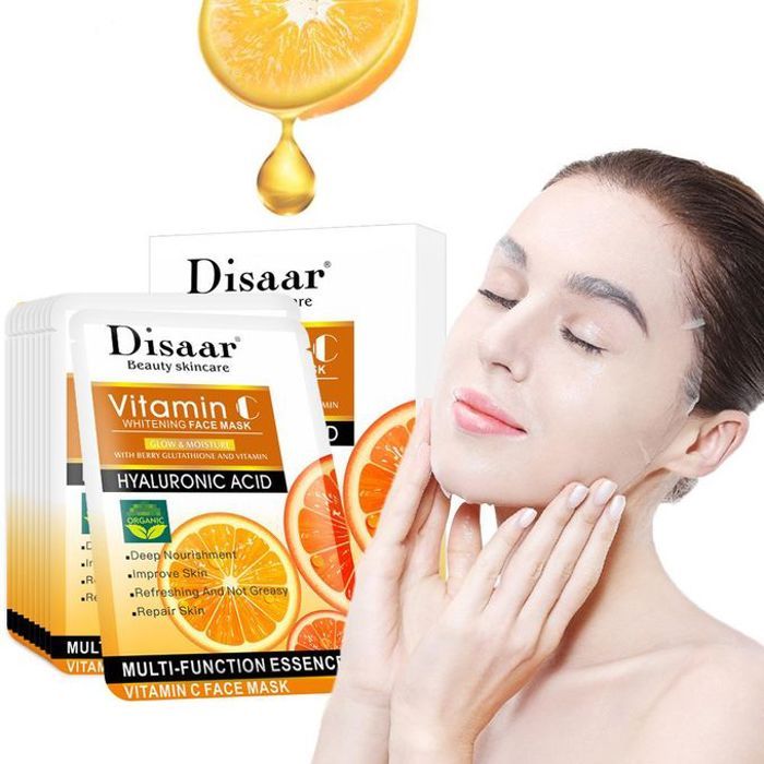 Disaar 10 pièces masques visage à la base de vitamine c, hydratant, réparation, blanchissant