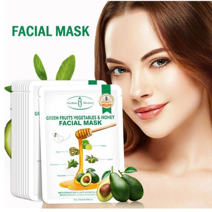 Aichun beauty masque visage fruits verts légumes & miel, anti-oxidation, anti-âge, blanchissant (25 ml x 10pcs)