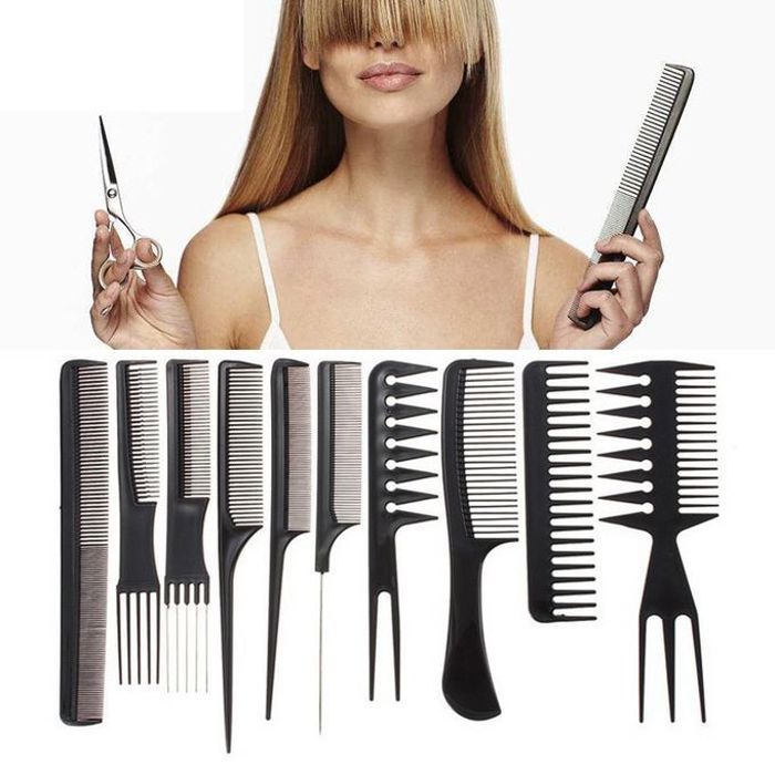 10 pièces brosse à cheveux professionnel, peigne de coiffure antistatique