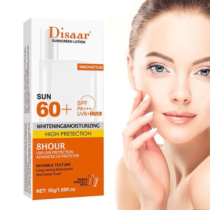 Disaar crème solaire pour le visage protège contre les rayons uv, blanchissant, éclaircit le teint spf 60+