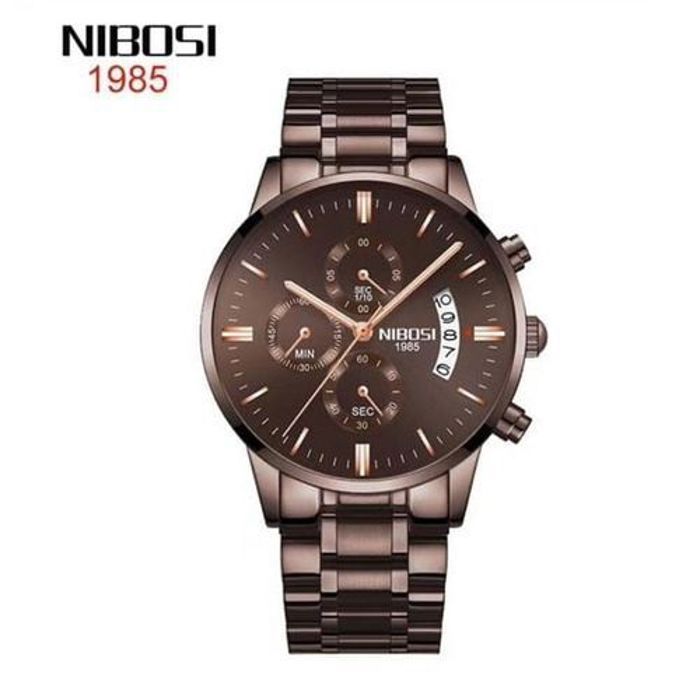 Montre - Nibosi 1985 - Chronographe - Bracelet en acier marron - Résistante à l'eau