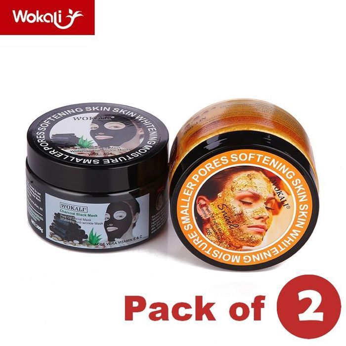 Wokali Pack 2 Masque deep cleaning peel-off blanchissant anti-rides en collagene Or et black mask Charcoal