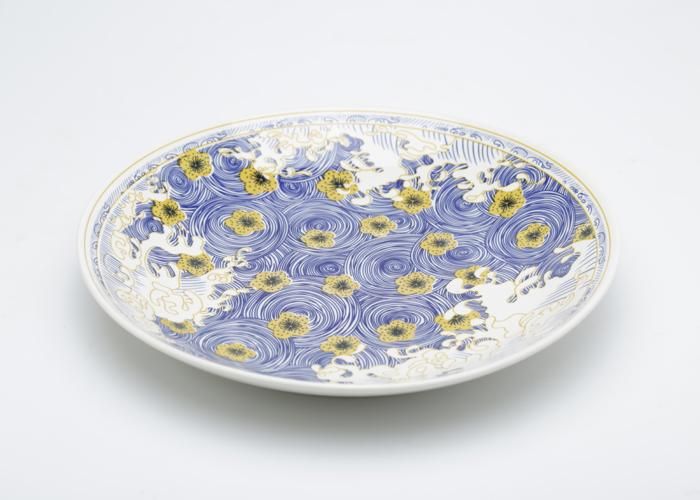 Assiette de service - Porcelaine bleue - 35 cm - Design intemporel - Facile à entretenir