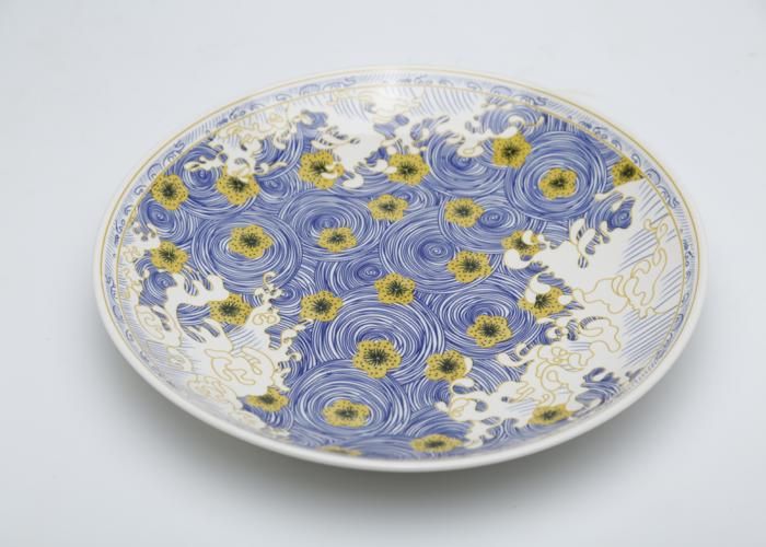 Assiette de service - Porcelaine bleue - 30 cm - Design raffiné - Compatible lave-vaisselle