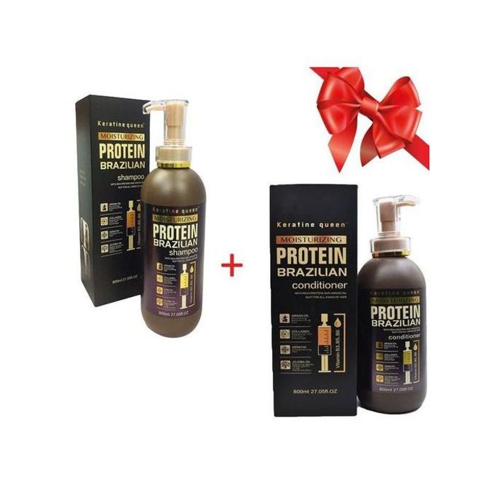 keratine queen Protein brazilian Shampoing 800 ml + Conditioner 800ml sans sulfate
