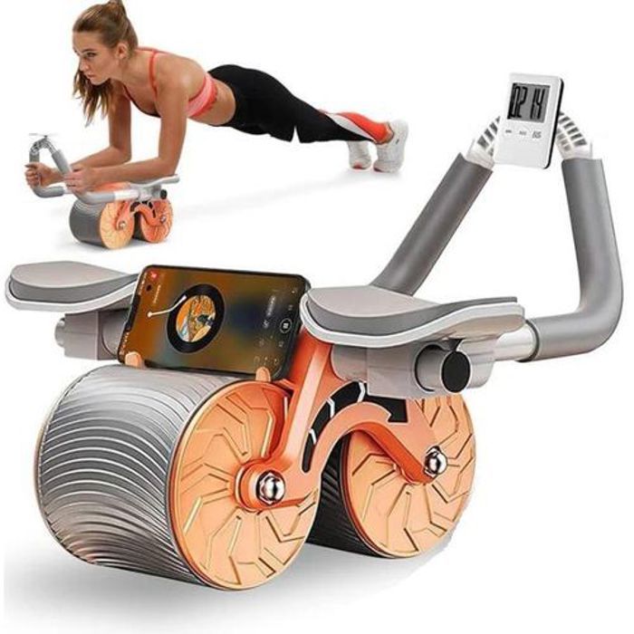 Roue abdominale à rebond automatique avec minuteur et support de coude et genouillère