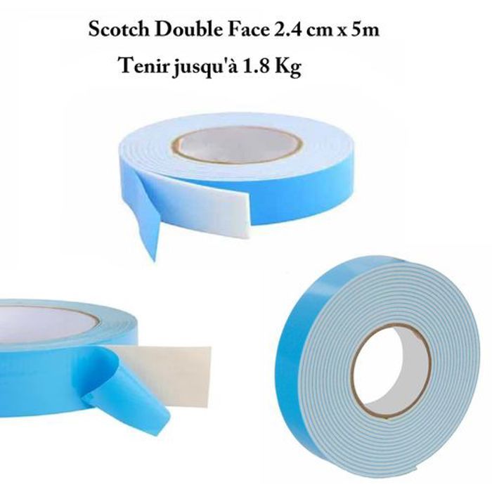 Bande adhésive bleu // Scotch double face 2.4 cm x 5m - Forte viscosité jusqu'à 1.8 Kg