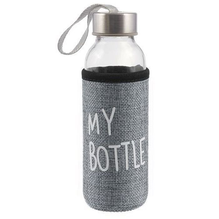 Gourde d'eau en verre avec couverture 'My bottle', Bouteille d'eau en verre
