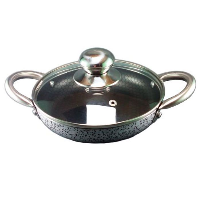Poêle de Ø 22 cm Revêtement antiadhésif avec deux poignées et couvercle en verre