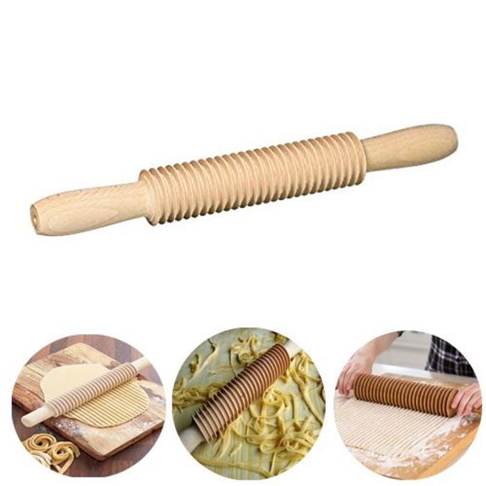 Rouleau à pâtisserie en bois , Rouleau texturé à 2 poignées
