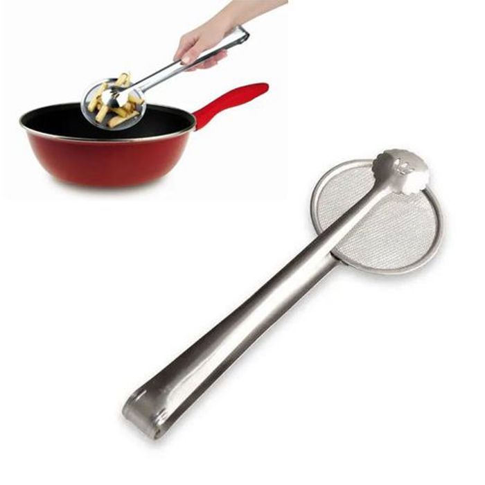 Pince pour friture avec passoire, Pince à frites en Inox, Pince passoire