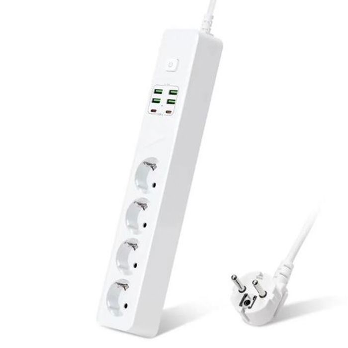Multiprise 3000W, 4 prises de courant, 4 prises USB, 2 ports Type C Rallonge 2m