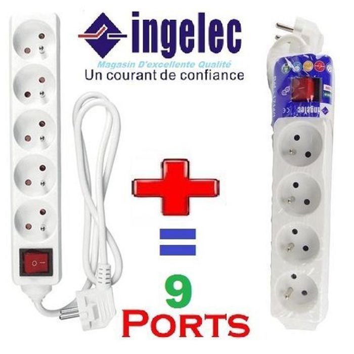 Pack 2 Rallonge Multiprise Bloc Multiprises électrique 9 prises interrupteur