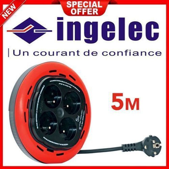 Multiprise - Rallonge - Enrouleur domestique 4 prises 2P+T 5m