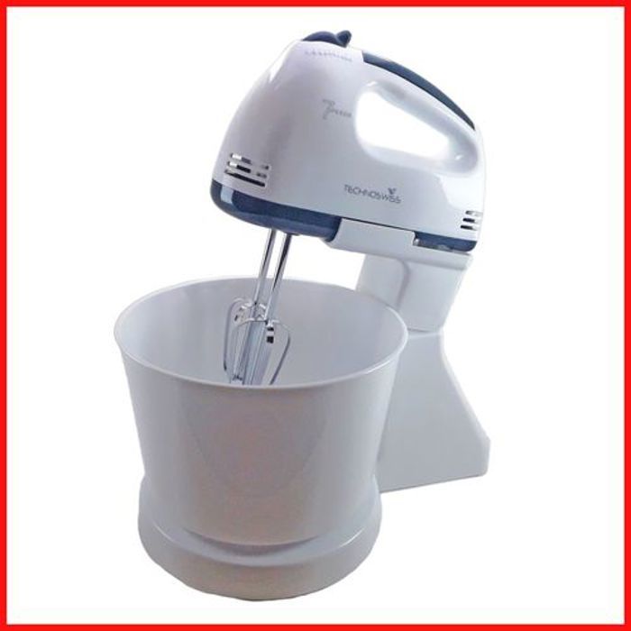 Technoswiss Batteur 7 vitesses avec bol + 2 Fouets & 2 Crochets