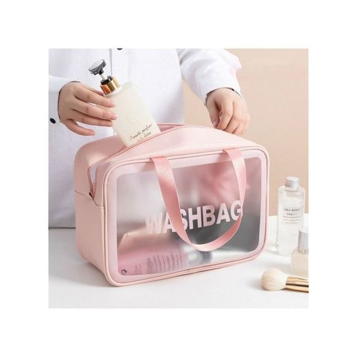 Trousse de Maquillage - GENERIC - Sac de Rangement Transparent - Étanche - Grande Capacité - Rose