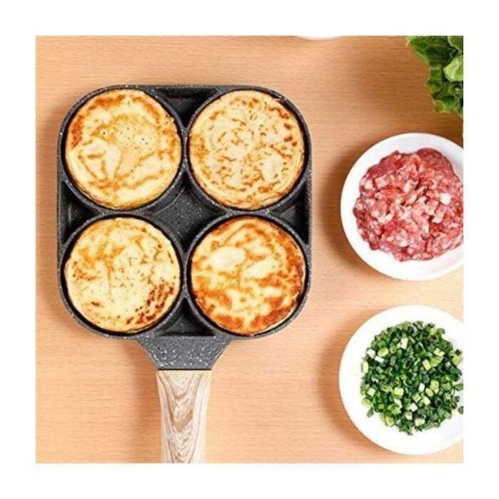 Poêle à crêpes multiusages - PAINCAKE - 4 trous - Anti-adhésif - Manche en bois - 38 cm