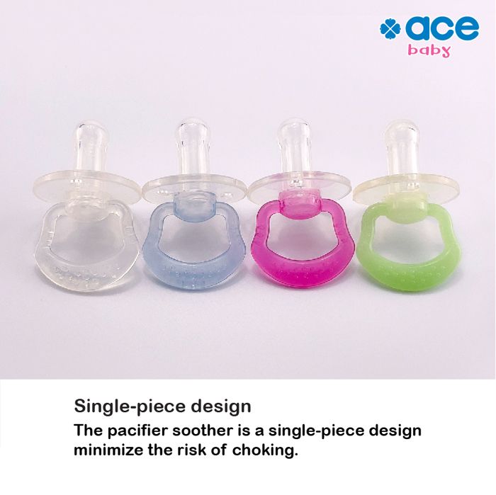 ACE BABY One Piece All Silicone Pacifier Soother (0-18+ Months) Cherry Teat Round Shield Transparent Puting Hisap Bayi