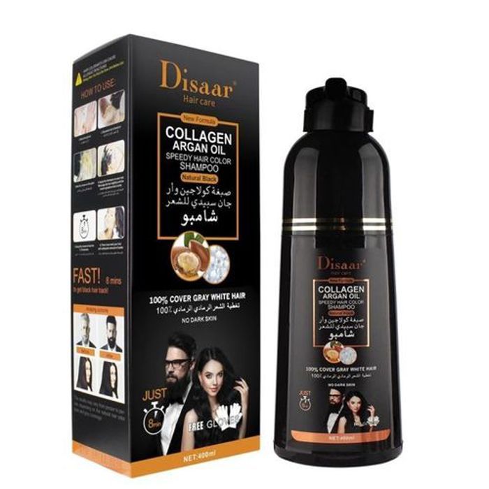 Shampoing - DISAAR - Collagène Huile d'Argan - 400ml - Teinture Cheveux - Brillance Instantanée