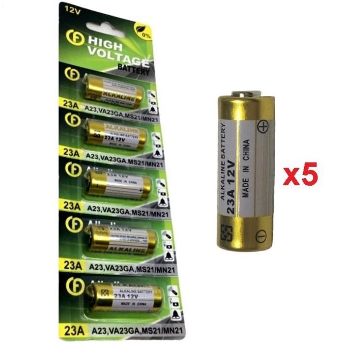 5 Piles Alcalines 23A 12V MN21 // High Voltage Battery // VA23GA, MS21