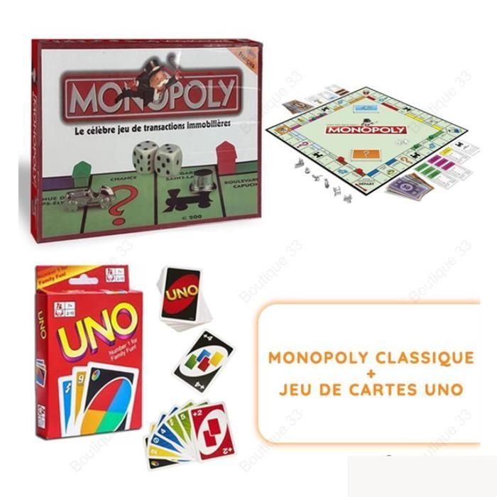 Monopoly classique + Jeu de cartes UNO - Pack Jeux